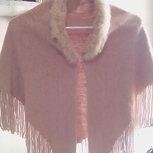 Elegant Tan Sweater with Faux Fur Collar